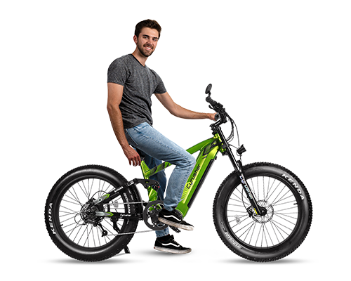 Person sitting alongside the Cyrusher Ranger, All-Terrain ebike