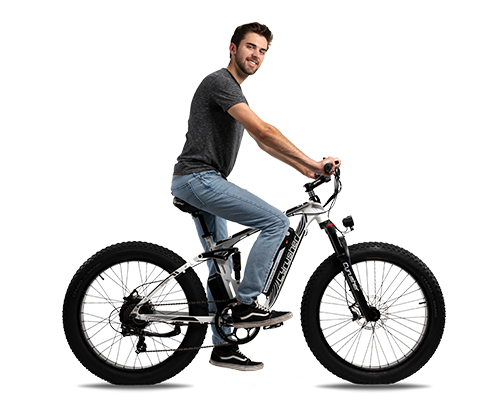 Person sitting alongside the Cyrusher XF800, All-Terrain Ebike